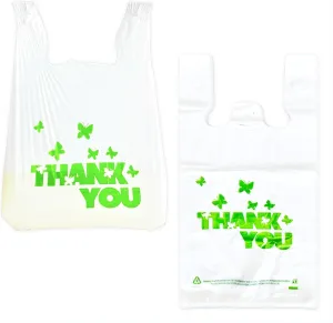 1000 Count Large T-Shirt Bags  White Plastic Shopping Bags with Handles, 11"x6"x21", for Retail, Merchandise, Grocery, Supermarket Use