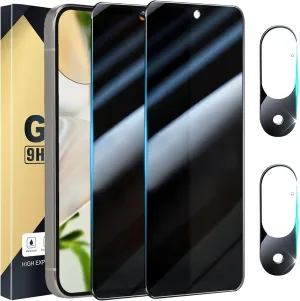 [2 2 Pack] Privacy Screen Protector Compatible with Pixel 9 5G, 2 Tempered Film   2 Camera Lens Glass - High Clarity - Bubble Free - Anti-Spy Protection - Anti-Shatter