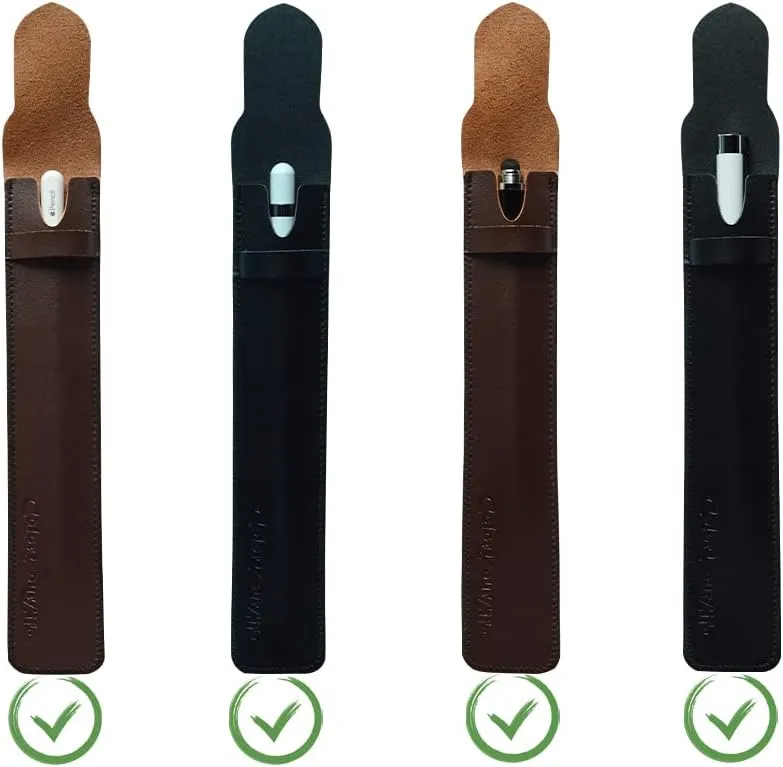 2-Pack PU Leather Cases Pouches Sleeves for Apple Pencil 1st 2nd Generation, Fountain Pen and Stylus (Black and Dark Brown)