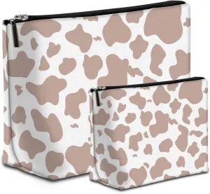2Pcs Makeup Bag,Travel Makeup Bag,Makeup Bags for Women,Makeup Brush Bag,Large Capacity Cosmetic Bag,Waterproof and Durable-Brown Cow Western