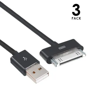 3 PACK: 30 Pin to USB 3 Foot Cable for iPod/iPhone/iPad in Black