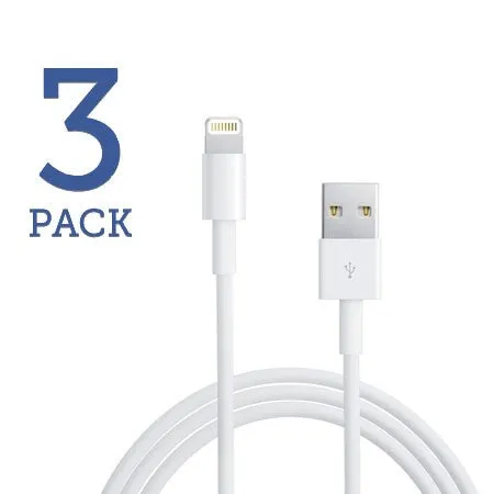 3 PACK: 8 Pin to USB Charge & Data Sync Cables for iPhone 5/6/7 White or Black