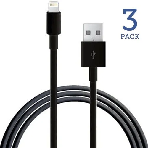 3 PACK: 8 Pin to USB Charge & Data Sync Cables for iPhone 5/6/7 White or Black