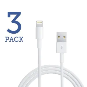 3 PACK: 8 Pin to USB Charge & Data Sync Cables for iPhone 5/6/7 White or Black