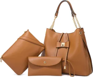 3-PC Tote Bags Faux Leather Purses and Handbags for Women Top-handle Bags Bowknot Shoulder Satchel Hobo Bags