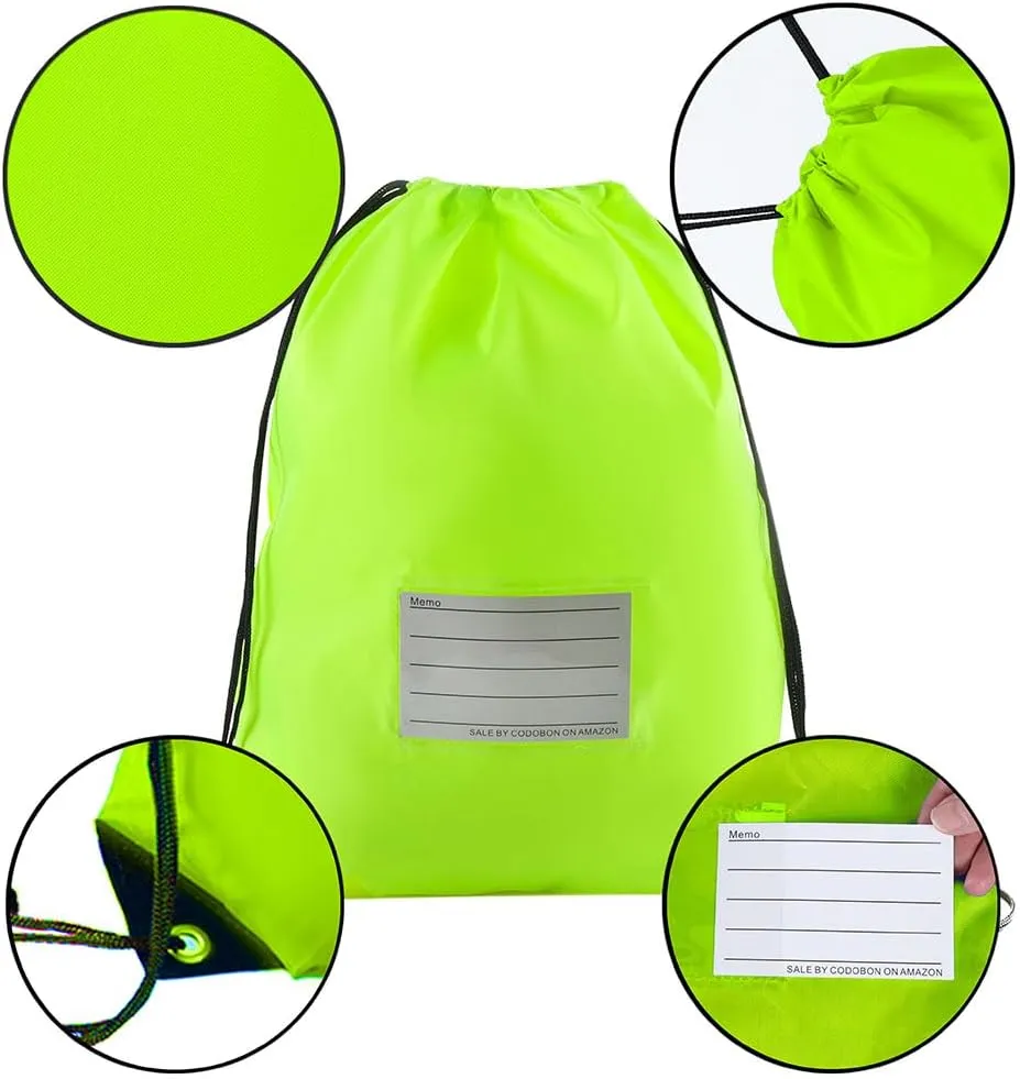 30 Pack Drawstring Bags,Bulk Draw String Backpack, Gym Sports Cinch Bag Sackpack for Women Men, Fluorescent Green