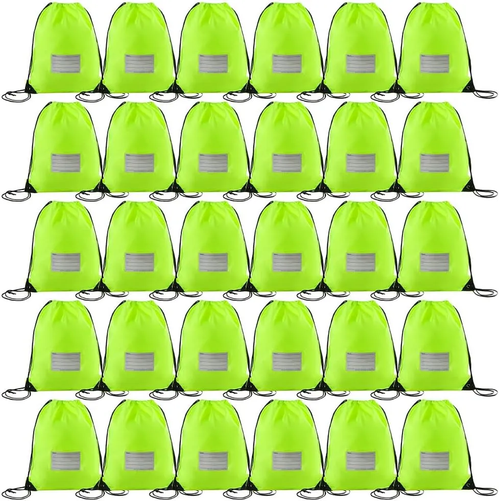 30 Pack Drawstring Bags,Bulk Draw String Backpack, Gym Sports Cinch Bag Sackpack for Women Men, Fluorescent Green