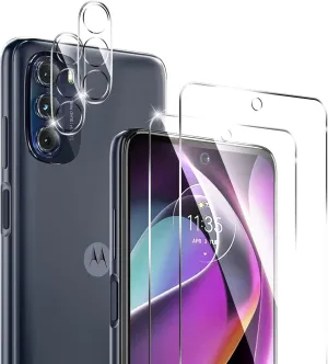 4 Pack Screen Protector for Motorola Moto G 5G 2022-2 Pack Tempered Glass Screen Protector and 2 Pack Camera Lens Protector - Shatter Proof- HD Clarity