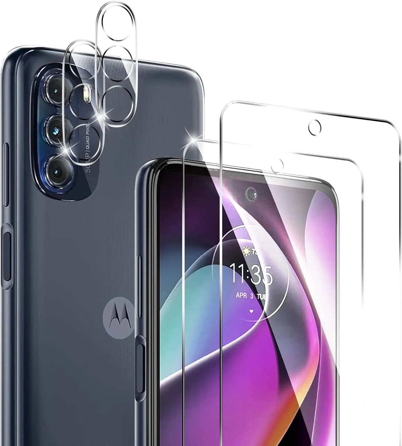4 Pack Screen Protector for Motorola Moto G 5G 2022-2 Pack Tempered Glass Screen Protector and 2 Pack Camera Lens Protector - Shatter Proof- HD Clarity