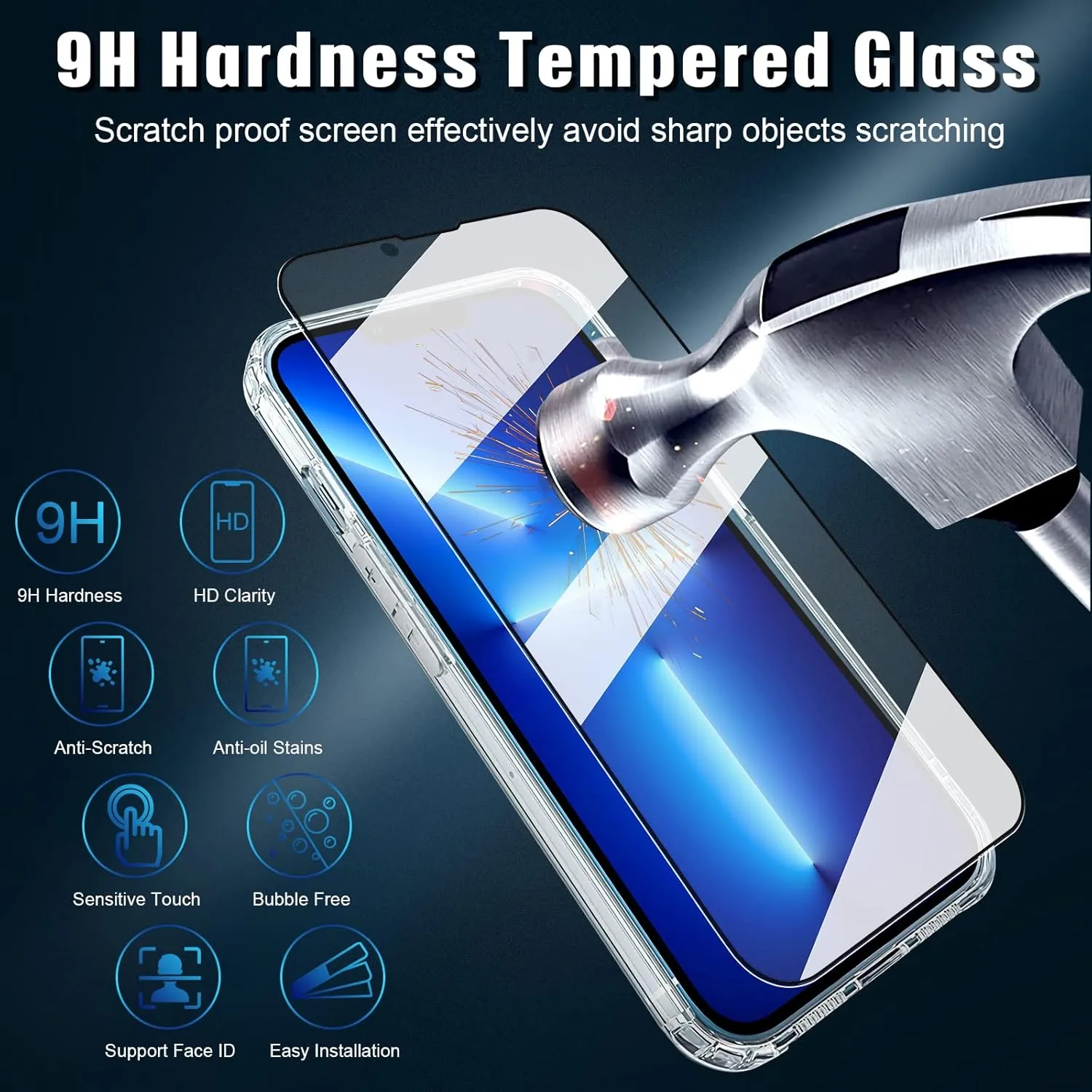 5 in 1 Clear Case for iPhone 13, with 2 Pack 9H Hardness HD Tempered Glass Screen Protector   2 Pack Camera Lens Protector, Crystal Phone Case & Non-Yellowing for iPhone 13 6.1"