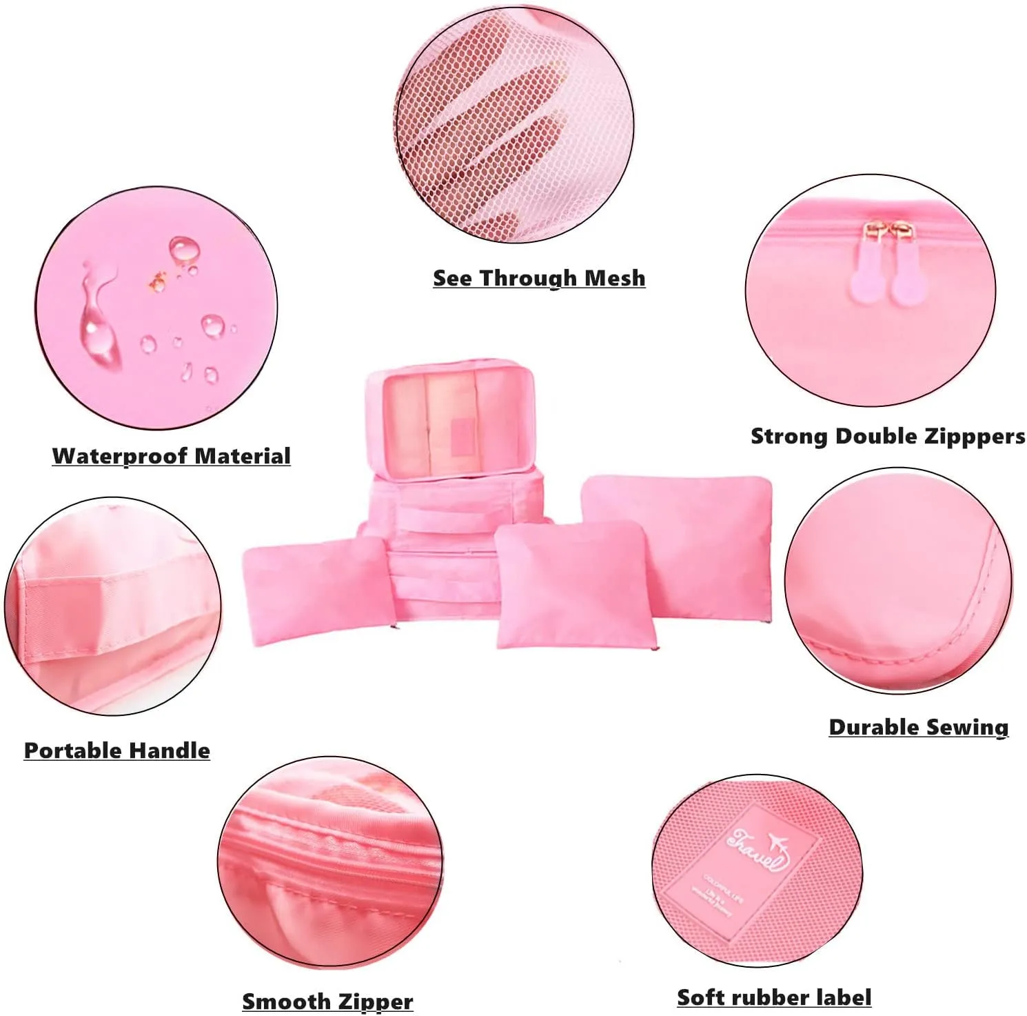 6 Pack Packing Cubes for Suitcases, Luggage Organizer, Travel Bag Organizer Storage Bags, Travel Cubes Compression (Pink)