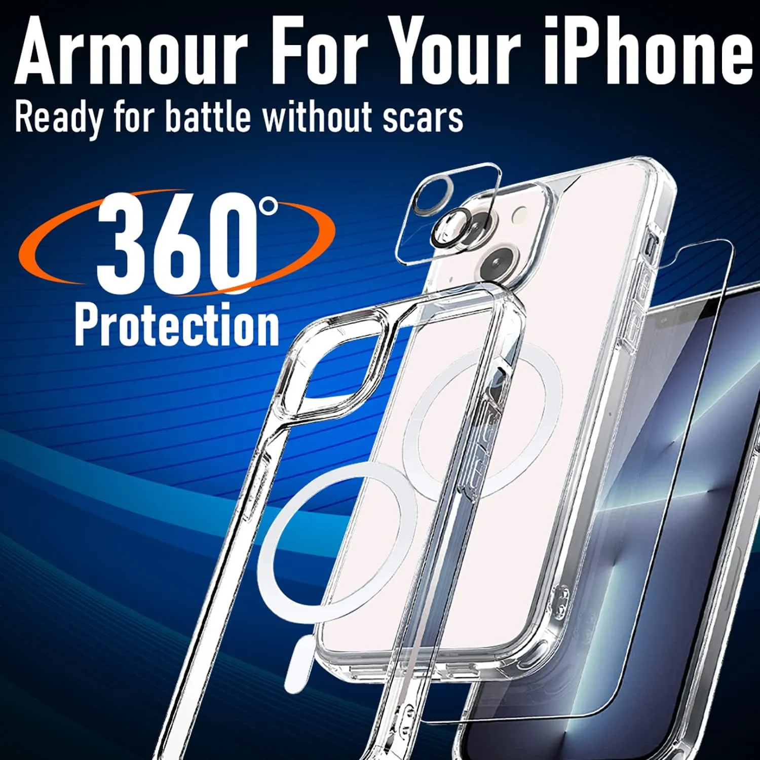 [7 in 1 Defender iPhone 13 Magnetic Case 6.1 Inch   2 Pack Tempered Glass Screen Protector   2 Pack Camera Lens Protector [Military Grade Protection]   Phone Stand, Clear Shockproof Slim Thin