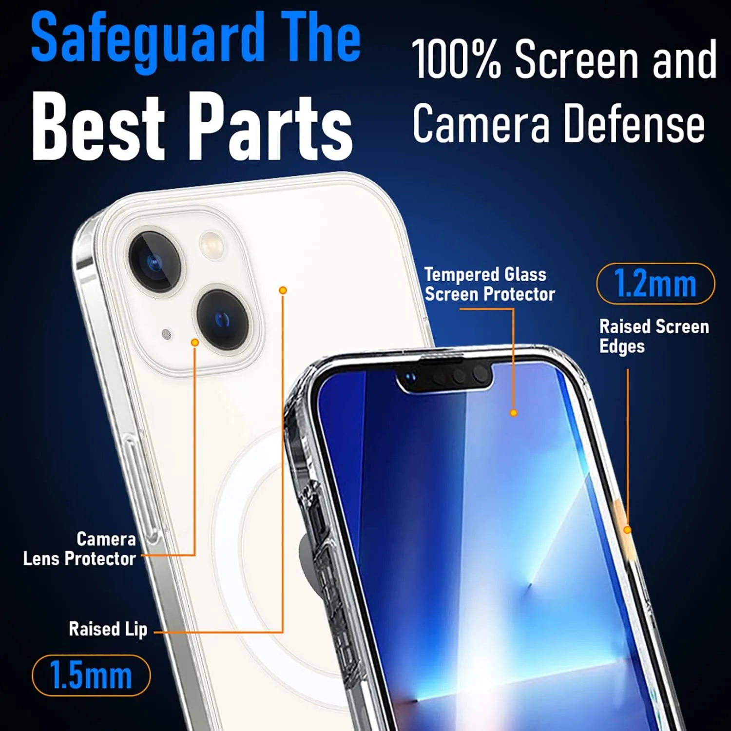 [7 in 1 Defender iPhone 13 Magnetic Case 6.1 Inch   2 Pack Tempered Glass Screen Protector   2 Pack Camera Lens Protector [Military Grade Protection]   Phone Stand, Clear Shockproof Slim Thin