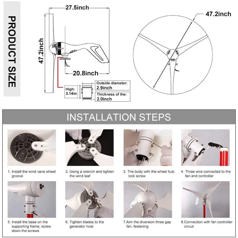 8 Blades Wind Turbine Generator  Eco-Friendly Power for Homes