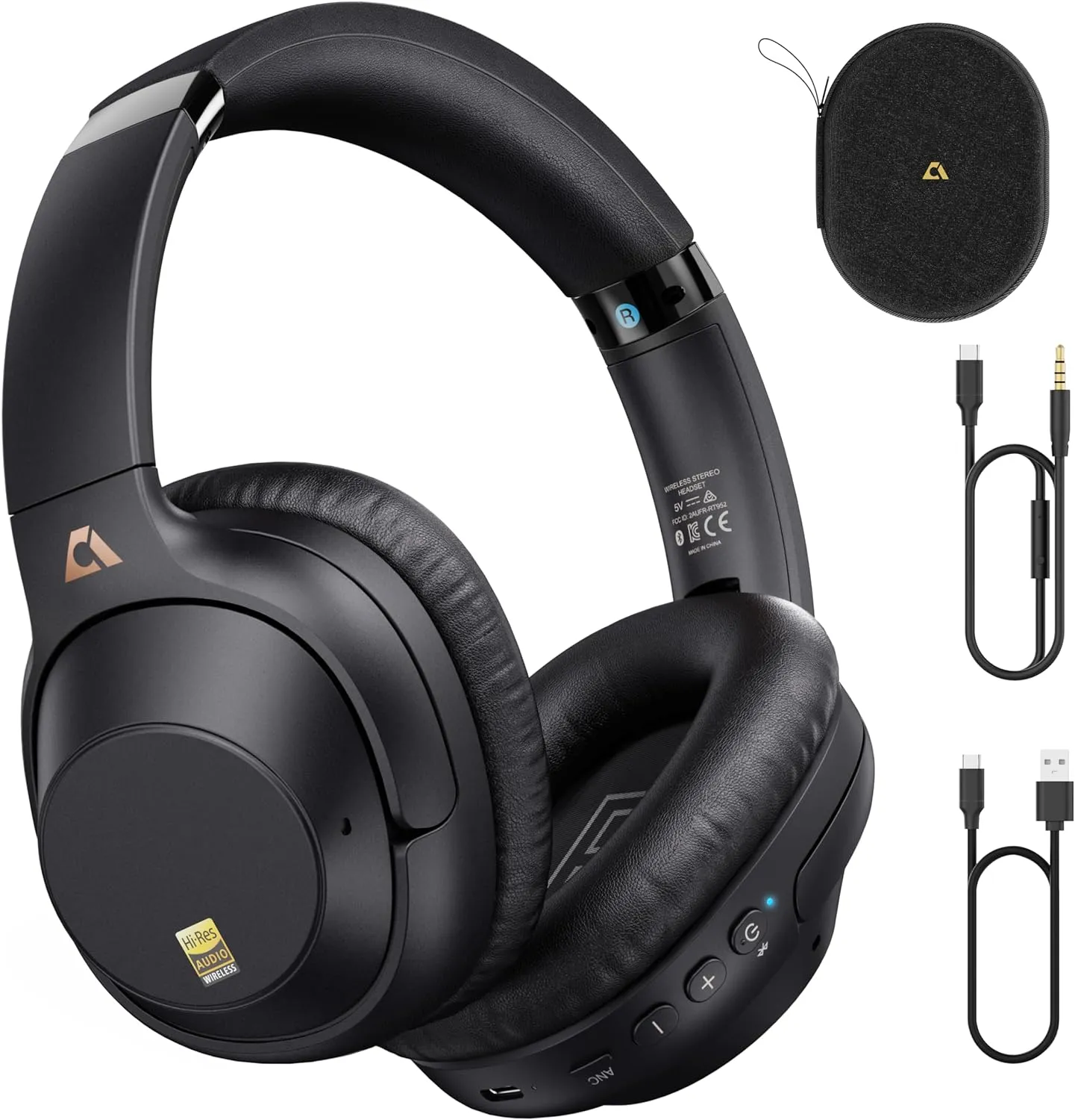 Active Noise Cancelling Headphones, Bluetooth 5.0 Wireless Headphones, LDAC Hi-Res Audio, 90 Hours Playtime, NFC Fast Pairing for Android, Dual Device Connection, Black