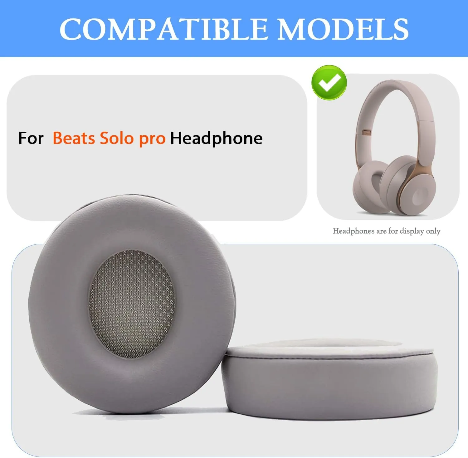 Adhiper Replacement Earpads Solo pro Replacement Ear Pads Ear Cushion is Compatible with Solo pro Headphones (Grey)