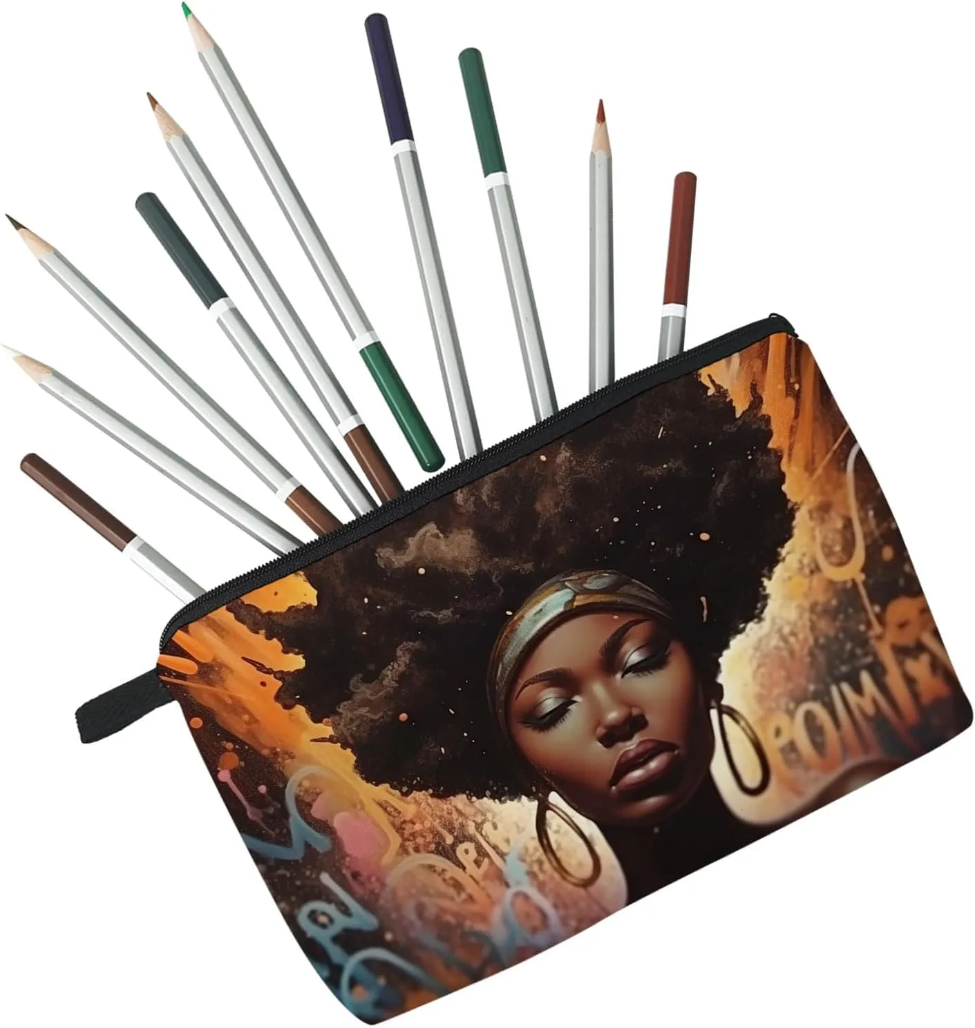 African American Black Woman Makeup Bag Cute Small Makeup Organizer Bag Travel Toiletry Zipper Pouch Black Woman Gifts Black Queen Cosmetic Bag Gift for Women Friends