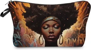 African American Black Woman Makeup Bag Cute Small Makeup Organizer Bag Travel Toiletry Zipper Pouch Black Woman Gifts Black Queen Cosmetic Bag Gift for Women Friends