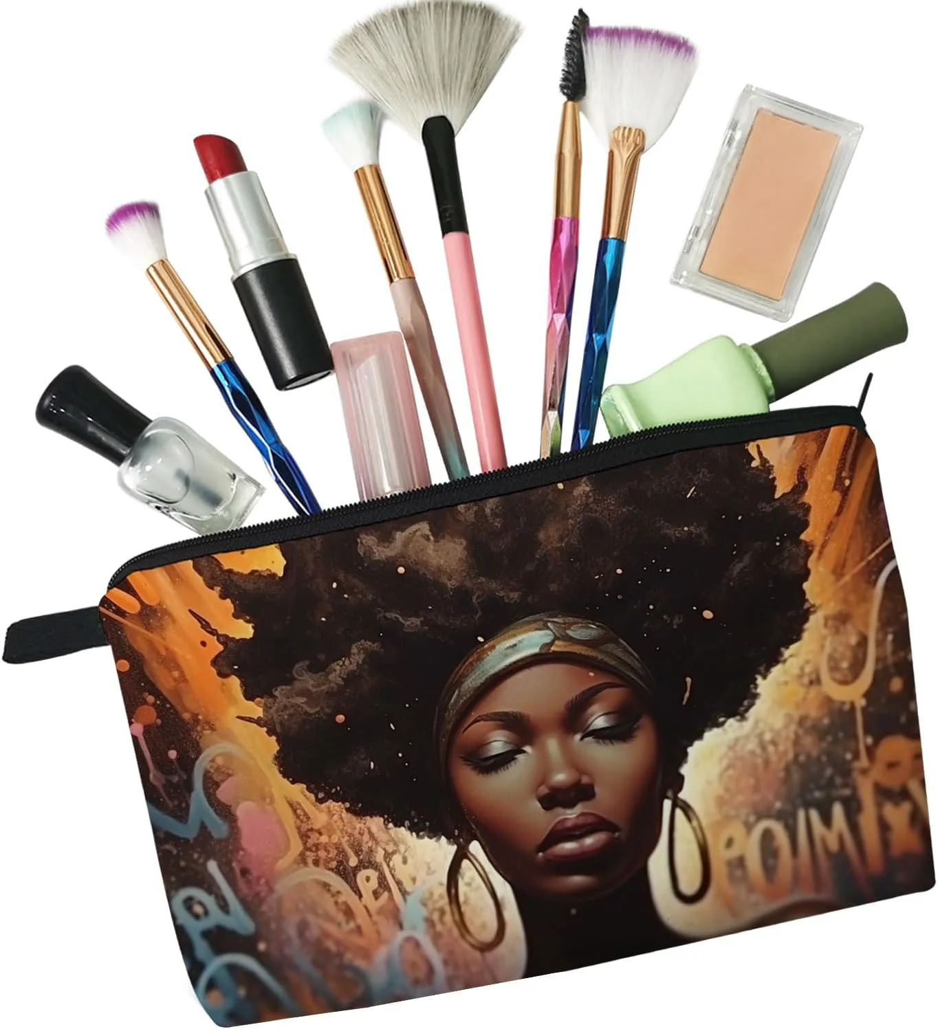 African American Black Woman Makeup Bag Cute Small Makeup Organizer Bag Travel Toiletry Zipper Pouch Black Woman Gifts Black Queen Cosmetic Bag Gift for Women Friends