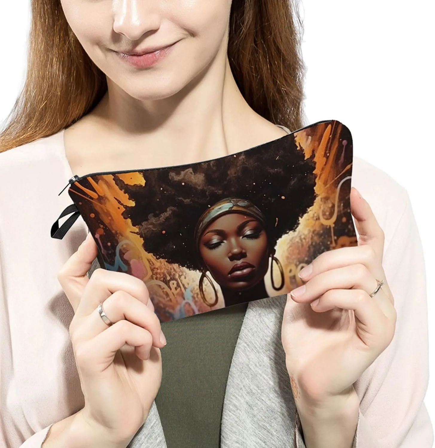 African American Black Woman Makeup Bag Cute Small Makeup Organizer Bag Travel Toiletry Zipper Pouch Black Woman Gifts Black Queen Cosmetic Bag Gift for Women Friends