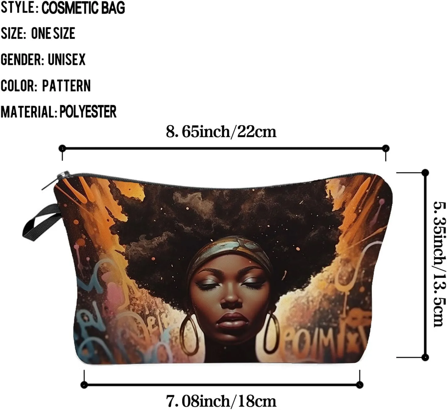 African American Black Woman Makeup Bag Cute Small Makeup Organizer Bag Travel Toiletry Zipper Pouch Black Woman Gifts Black Queen Cosmetic Bag Gift for Women Friends