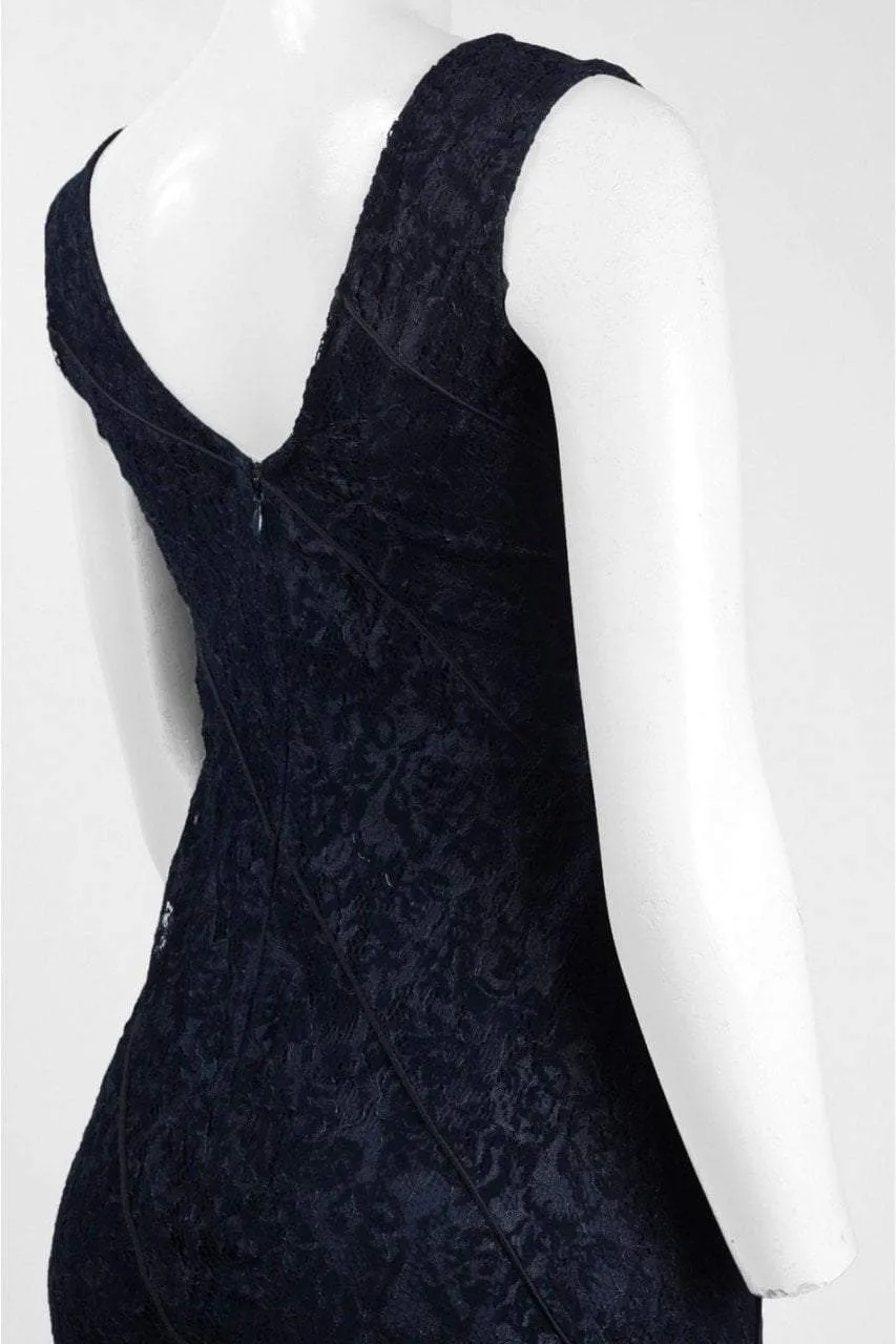 Aidan Mattox - MD1E201455 Illusion V-Neck Floral Lace Evening Gown
