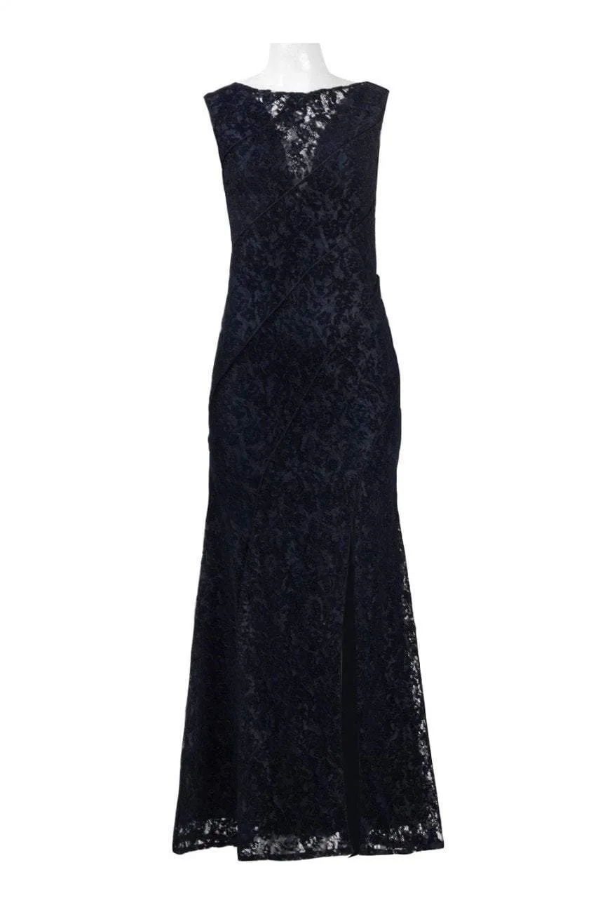 Aidan Mattox - MD1E201455 Illusion V-Neck Floral Lace Evening Gown