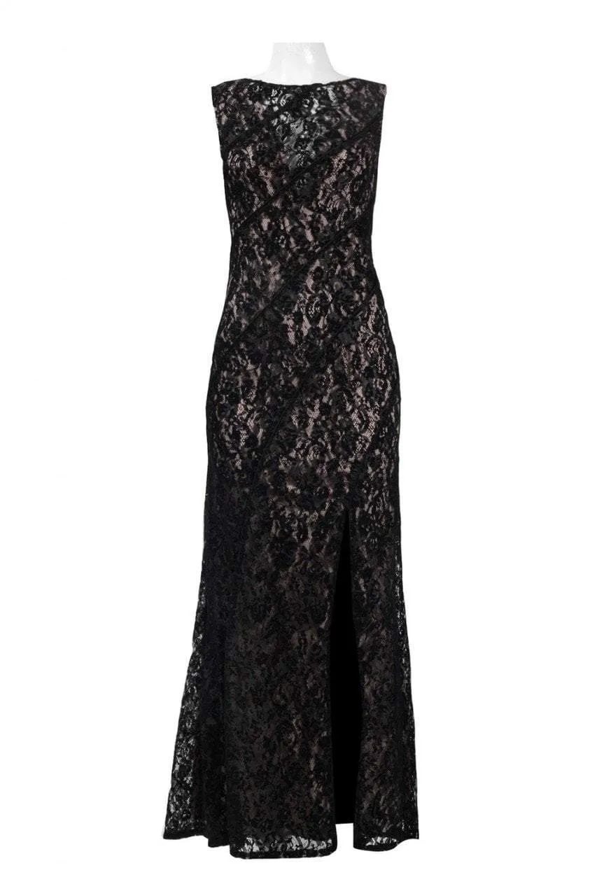 Aidan Mattox - MD1E201455 Illusion V-Neck Floral Lace Evening Gown