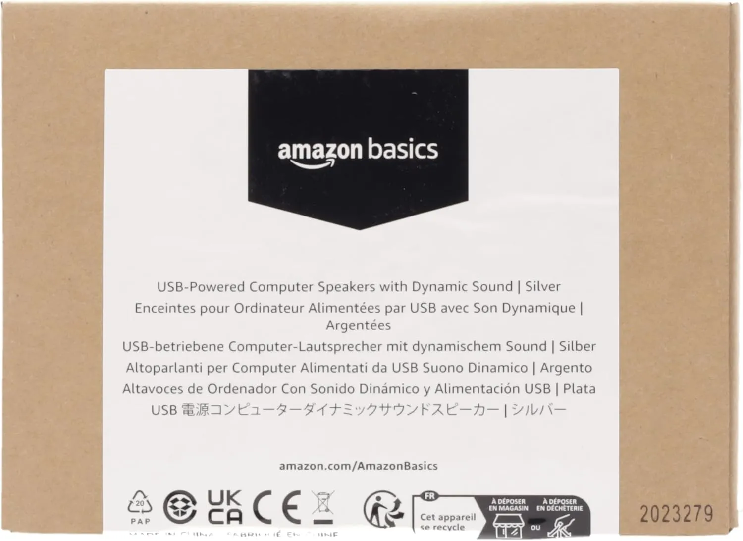 Amazon Basics Stereo 2.0 Speakers for PC or Laptop with Volume Control, 3.5mm Aux input, USB-Powered, 1 Pair, Silver