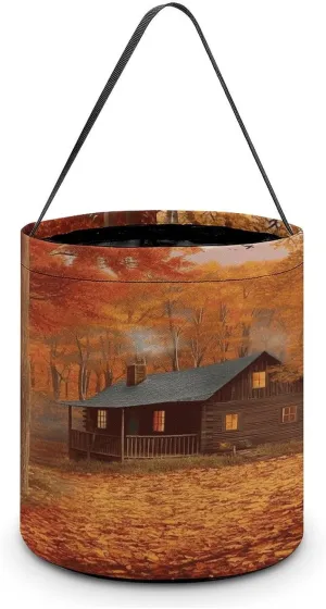 Autumn Woods Cabin Halloween Tote Candy Bag Candy Basket Candy Bucket Gift Bag for Halloween Party