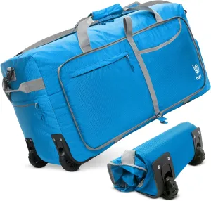 Bago Rolling Duffle Bag with Wheels - 27" 80L Foldable Weekender Bag, Waterproof Travel Duffel Bag, Heavy Duty lightWeight Duffle Bag for Traveling, Rolling Duffel Bag with Wheels (Blue2023)