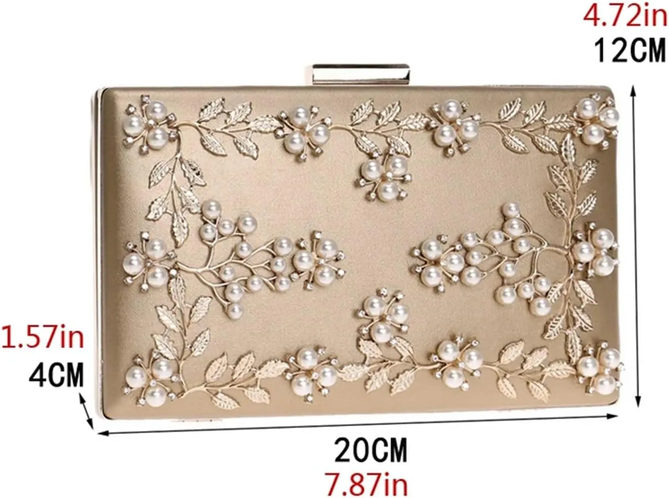Beaded Evening Bag Women Evening Clutch Bags PU Chain Shoulder Handbags Leaf Metal Beaded Evening Purse Bags