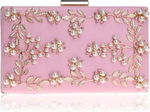 Beaded Evening Bag Women Evening Clutch Bags PU Chain Shoulder Handbags Leaf Metal Beaded Evening Purse Bags
