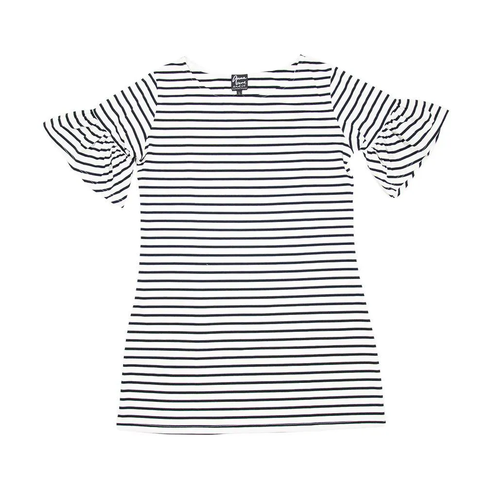 Bell Sleeve Stripe Cotton Dress