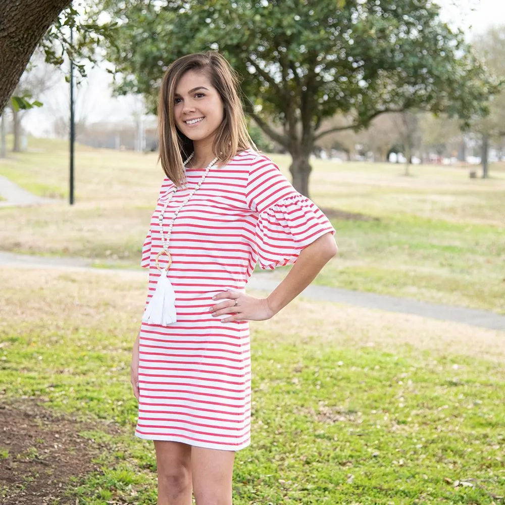 Bell Sleeve Stripe Cotton Dress