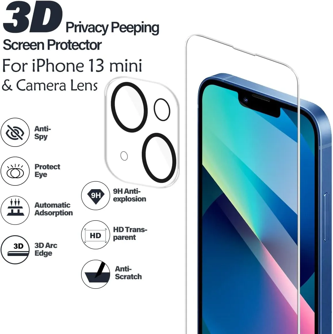 BIGFACE Compatible with iPhone 13 Mini Screen Protector   Camera Lens Protectors, [2   2 Pack] Premium HD Clear Tempered Glass, Anti-Bubble 3D Curved Accuracy Film for iPhone 13 Mini(5.4 Inch)