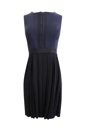 Black & Navy Sleeveless Pleated Dress