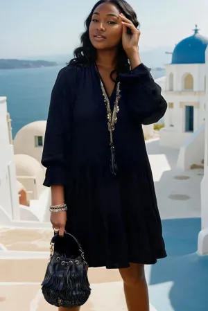 Black Cotton Plus Size Tiered Dress