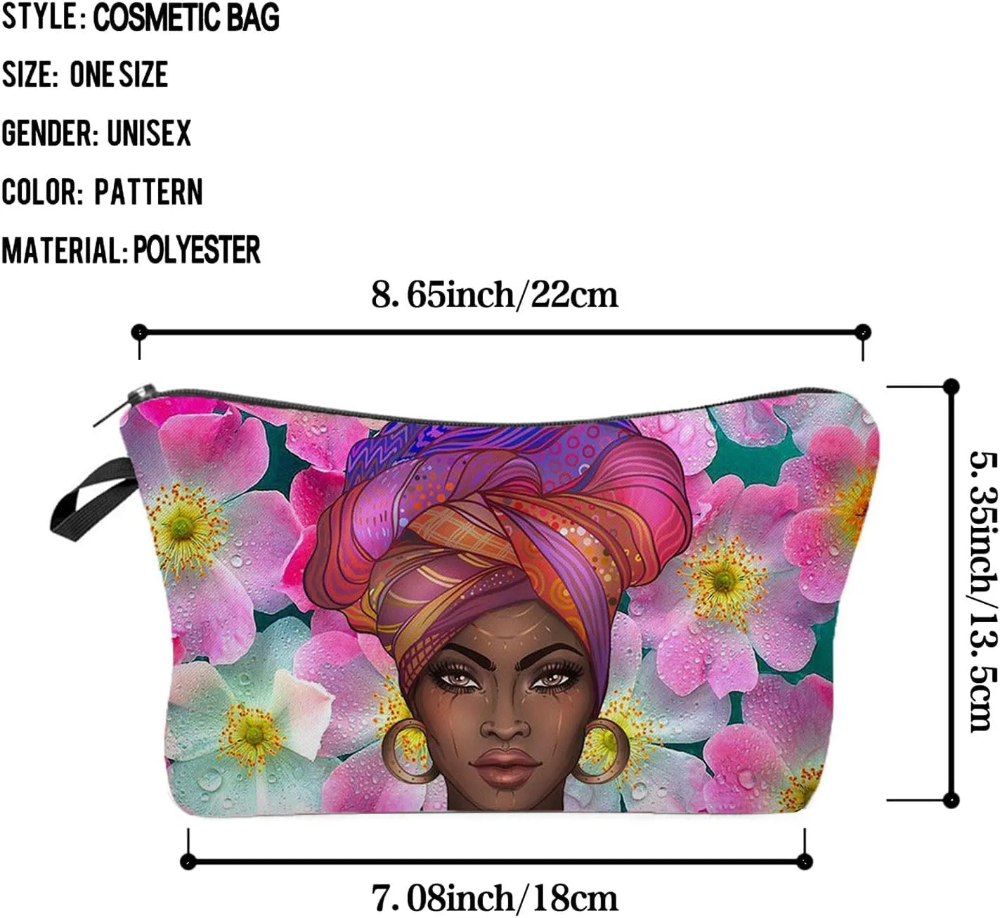Black Woman Makeup Bag Cute Small Organizer Zipper Pouch Pink Floral Pattern Black Lady Cosmetic Bag Present for Black Ladies Women Friends