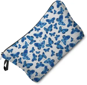 Blue Butterfly Cosmetic Bag Cute Small Makeup Bag Travel Toiletry Organizer Zipper Pouch Blue Butterfly Birthday Present for Butterfly Lovers Women Friends
