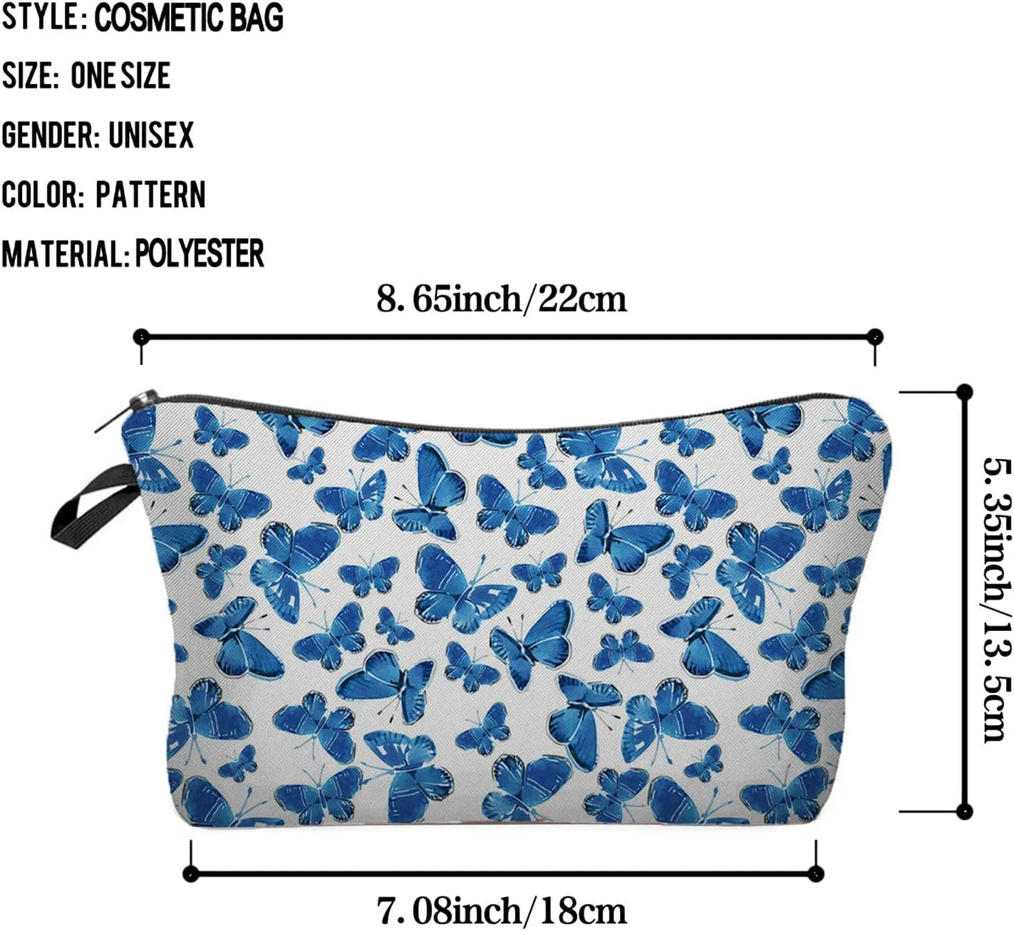 Blue Butterfly Cosmetic Bag Cute Small Makeup Bag Travel Toiletry Organizer Zipper Pouch Blue Butterfly Birthday Present for Butterfly Lovers Women Friends