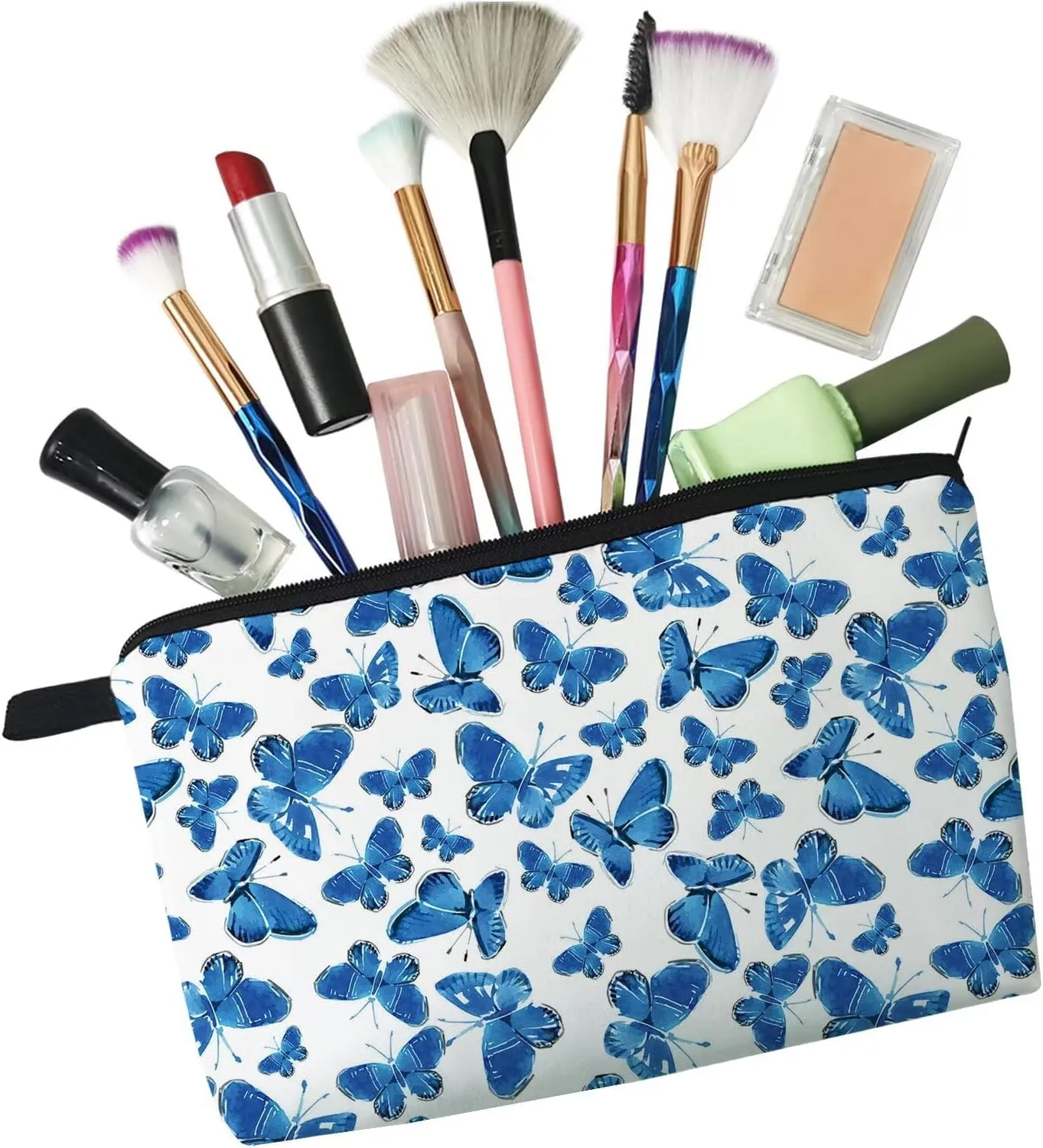 Blue Butterfly Cosmetic Bag Cute Small Makeup Bag Travel Toiletry Organizer Zipper Pouch Blue Butterfly Birthday Present for Butterfly Lovers Women Friends