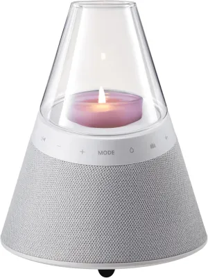 BLUEMAN Portable Bluetooth Speaker with Candle Holders, White Noise,TWS Pairing, Real Clear Glass Cover, Artistic Speaker (White Gray)