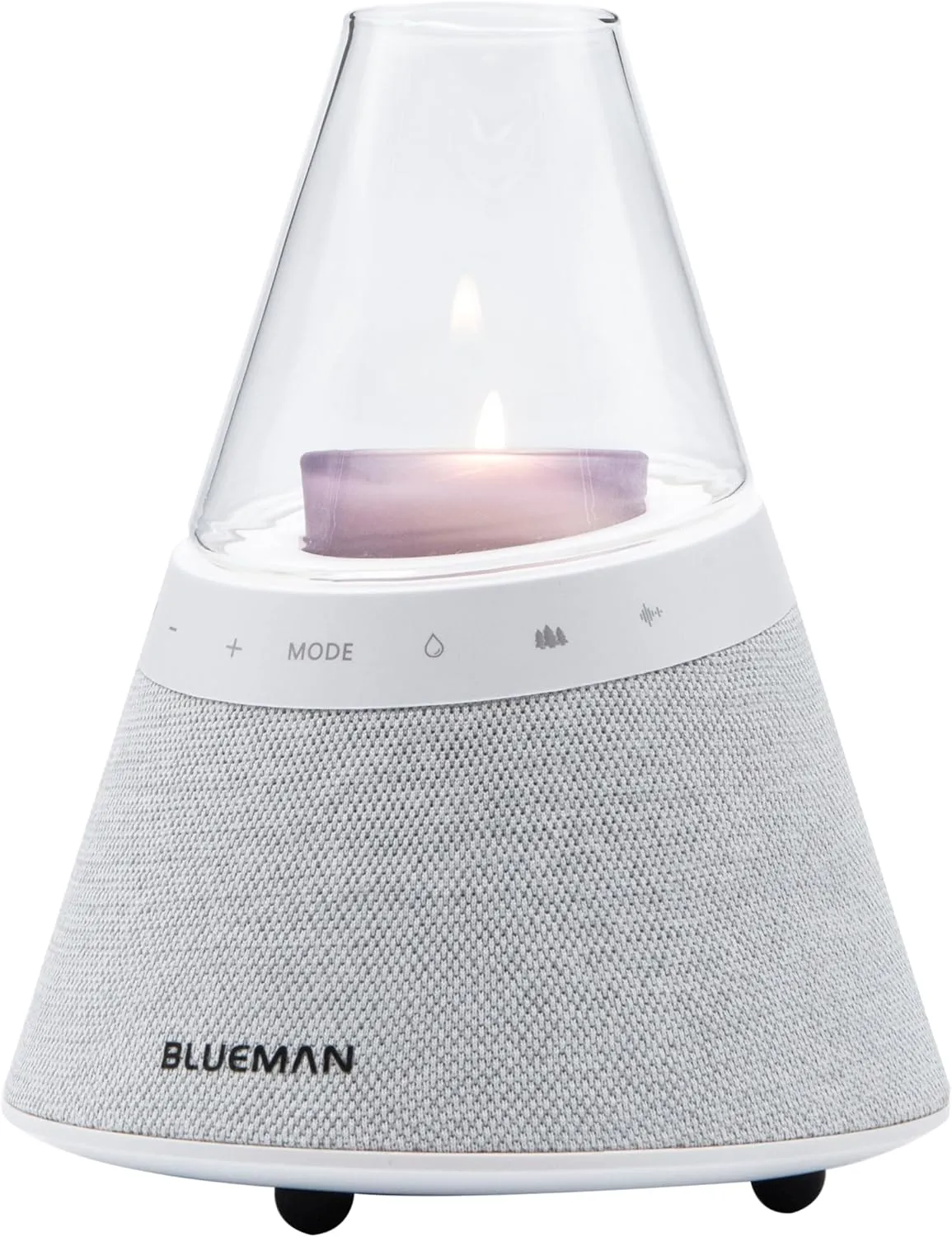 BLUEMAN Portable Bluetooth Speaker with Candle Holders, White Noise,TWS Pairing, Real Clear Glass Cover, Artistic Speaker (White Gray)