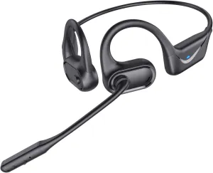 Bluetooth Headset with Microphone, Open Ear Headphones, Dual Connect Bluetooth 5.4 Headphones with Noise Cancelling & Mute, Wireless Headset with Mic for Work, Mobile, Tablets, Laptops - Black