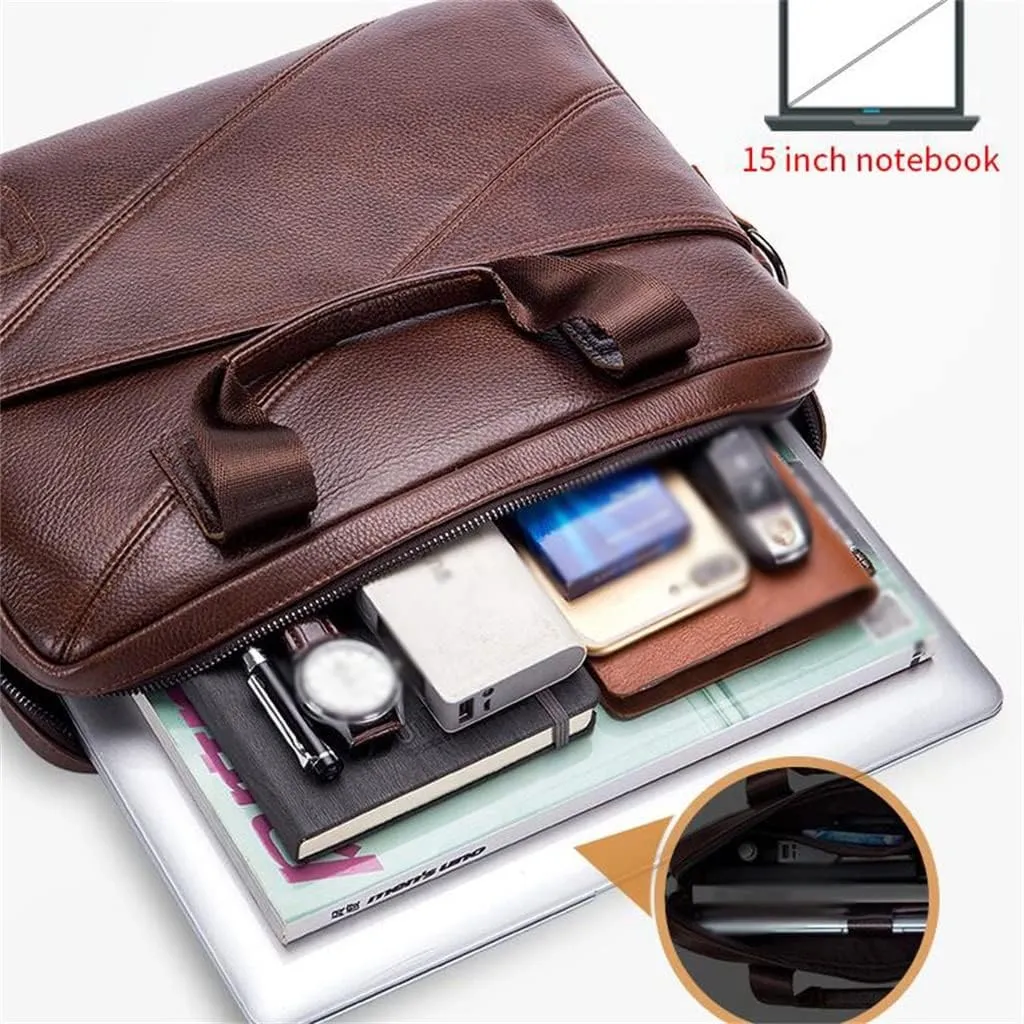 Briefcase Men's Leather Business Handbag Shoulder Crossbody Bag Leisure Computer Bag