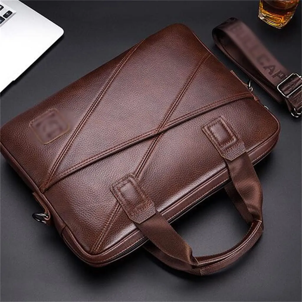 Briefcase Men's Leather Business Handbag Shoulder Crossbody Bag Leisure Computer Bag