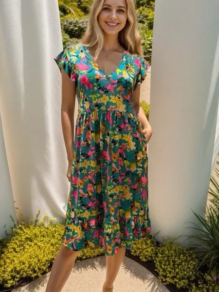 Bring on the Sunshine Floral Dress in Curvy