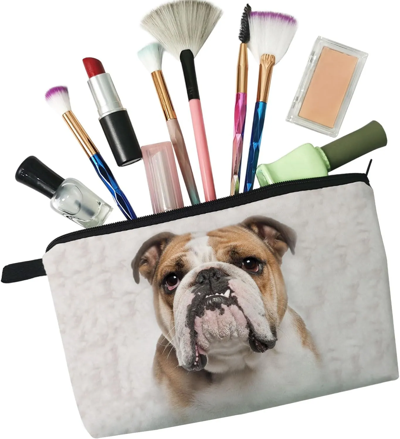 British Bulldog Puppy Makeup Bag Cute Small Makeup Organizer Bag Travel Toiletry Zipper Pouch Birthday Christmas Gift for Dog Lovers Puppy Cosmetic Bag for Women