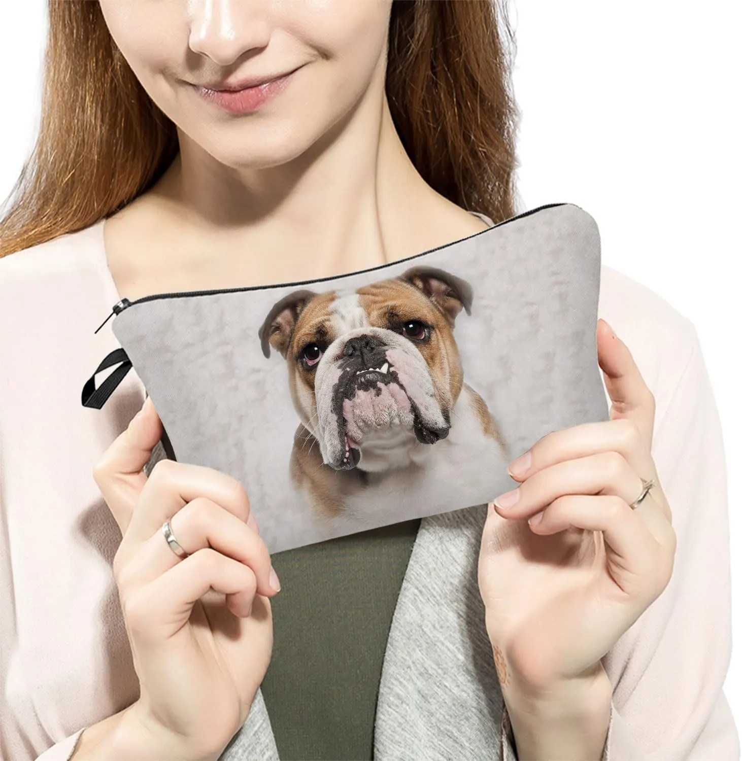 British Bulldog Puppy Makeup Bag Cute Small Makeup Organizer Bag Travel Toiletry Zipper Pouch Birthday Christmas Gift for Dog Lovers Puppy Cosmetic Bag for Women